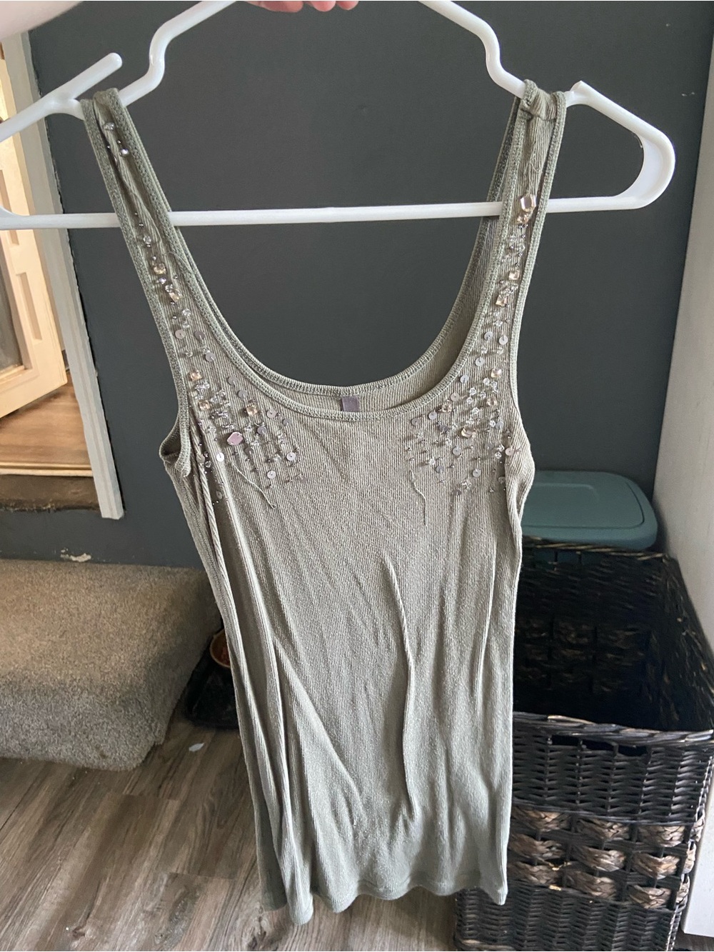 Charlotte Russe Olive Green Embellished Tank Top